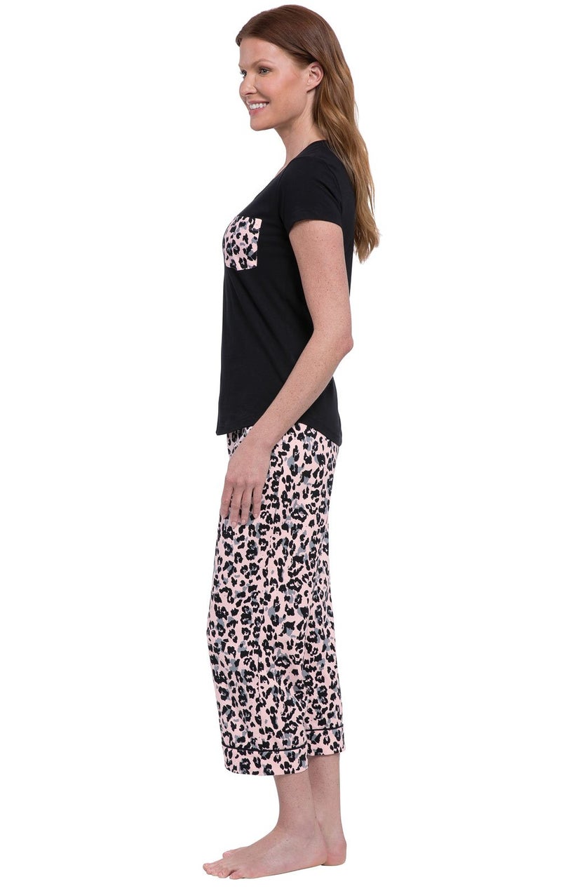 PajamaGram Pajamas for Women Cotton - Womens Capri Pajama Sets, Black, M, 8-10 - Image 3